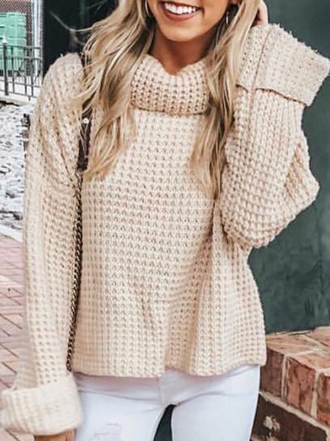 Casual Solid Color Knitted Turtleneck Sweater