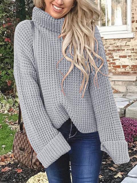 Casual Solid Color Knitted Turtleneck Sweater