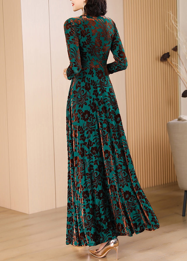 Surplice V-Neck Three-Quarter Sleeve Floral Burnout Pleated Full Skirt Gown 4