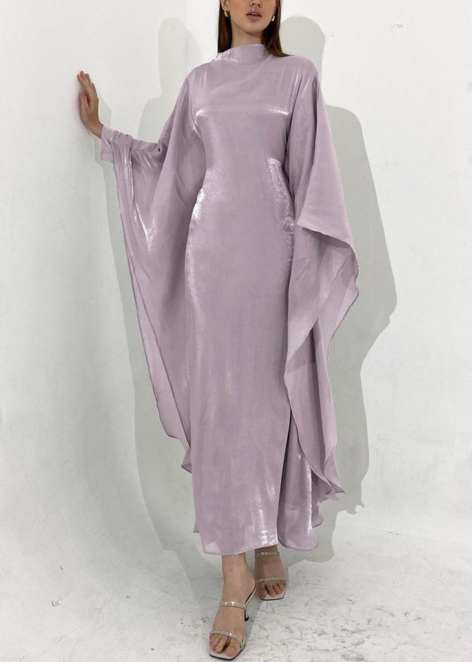 Mock Neck Cape Sleeve Iridescent Lettuce Hem Maxi Dress 2
