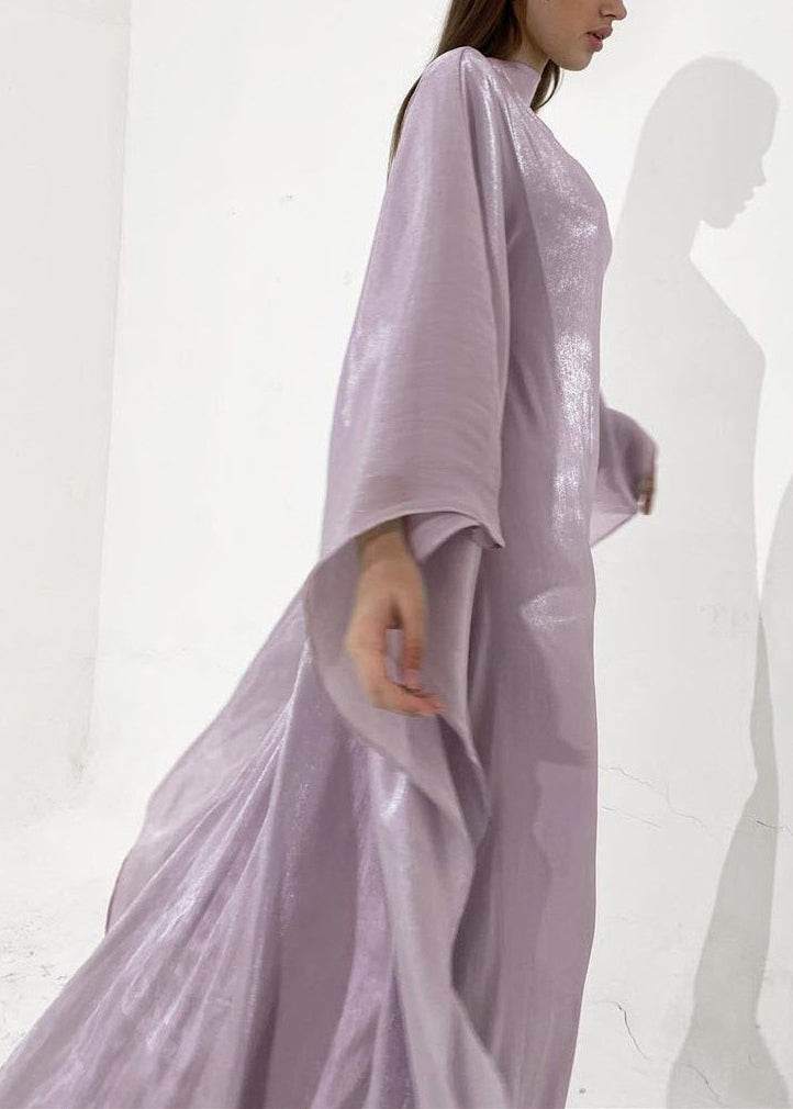 Mock Neck Cape Sleeve Iridescent Lettuce Hem Maxi Dress 4