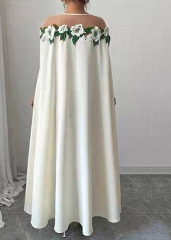 Floral Applique Illusion Mesh Cape Sleeve Floor-Length Gown 3