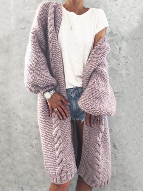 Collarless Knitted Cardigan Long Coat