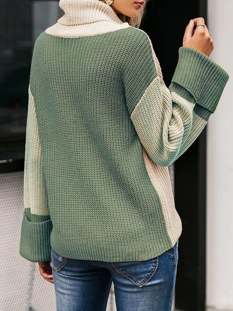 Color Block Loose Funnel Neck Sweater