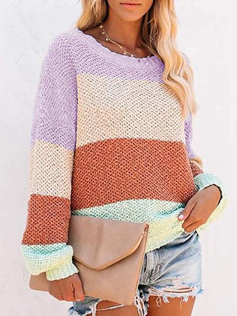 Color Block Off-shoulder Lightweight Sweater
