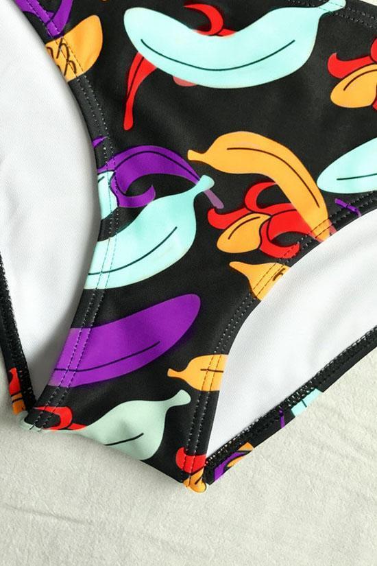Colorful Banana Printed Bandeau Bikini - Two Piece Swimsuit