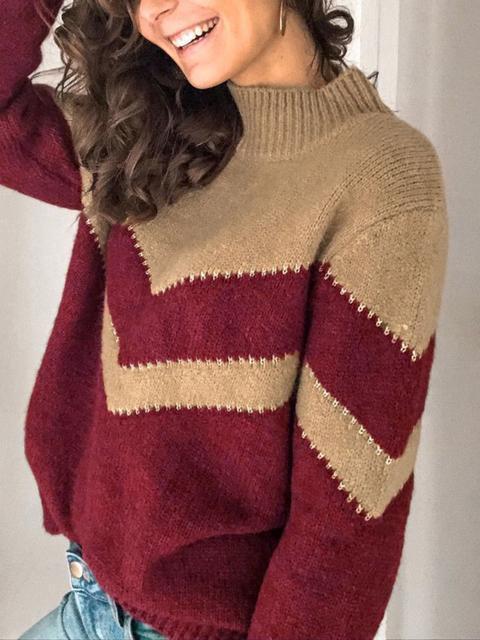 Contrast Half High Neck Regular Sweater