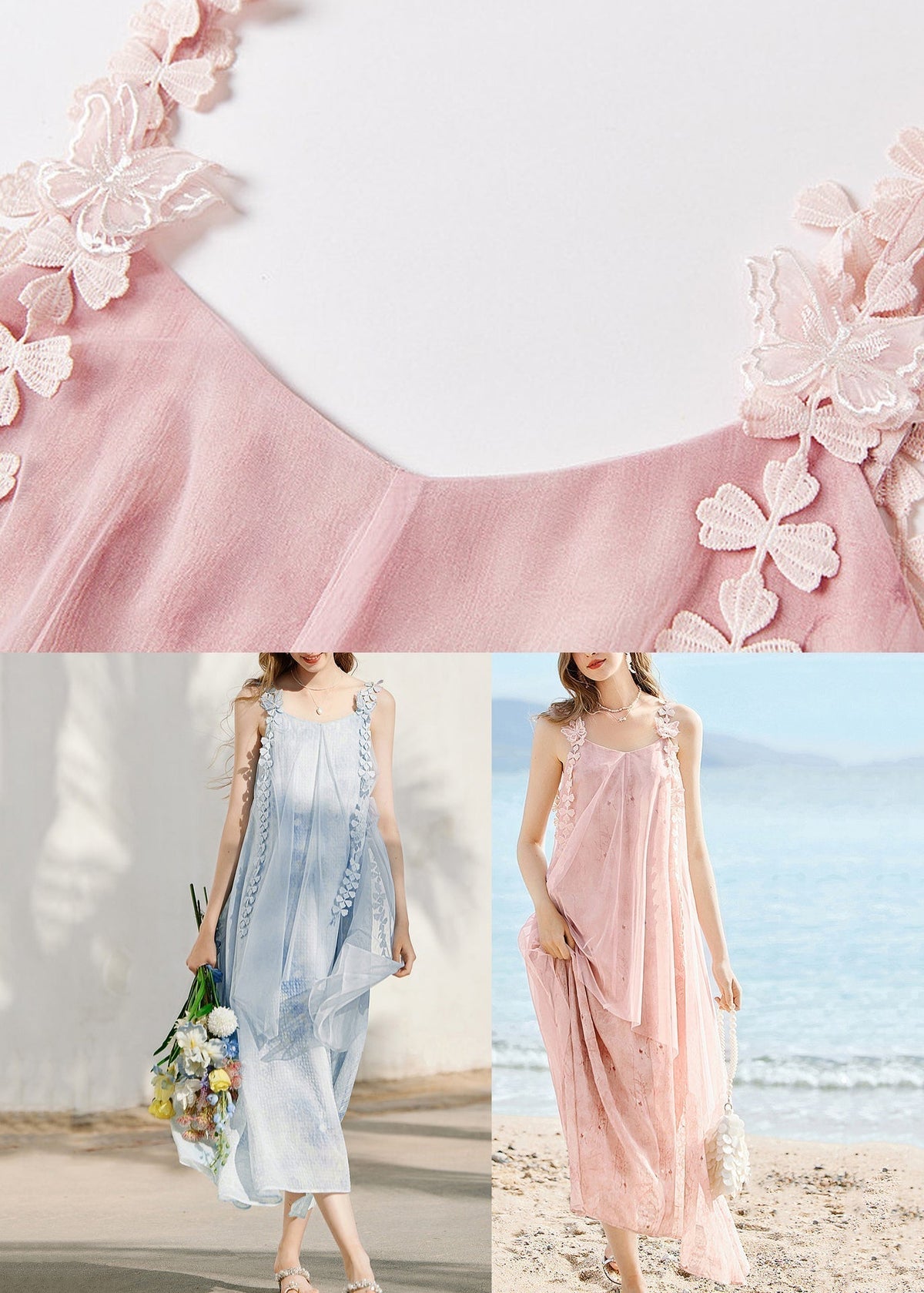 Scoop Neck Lace Trim Armhole Watercolor Print Crinkle Pleat Asymmetric Midi Dress 5