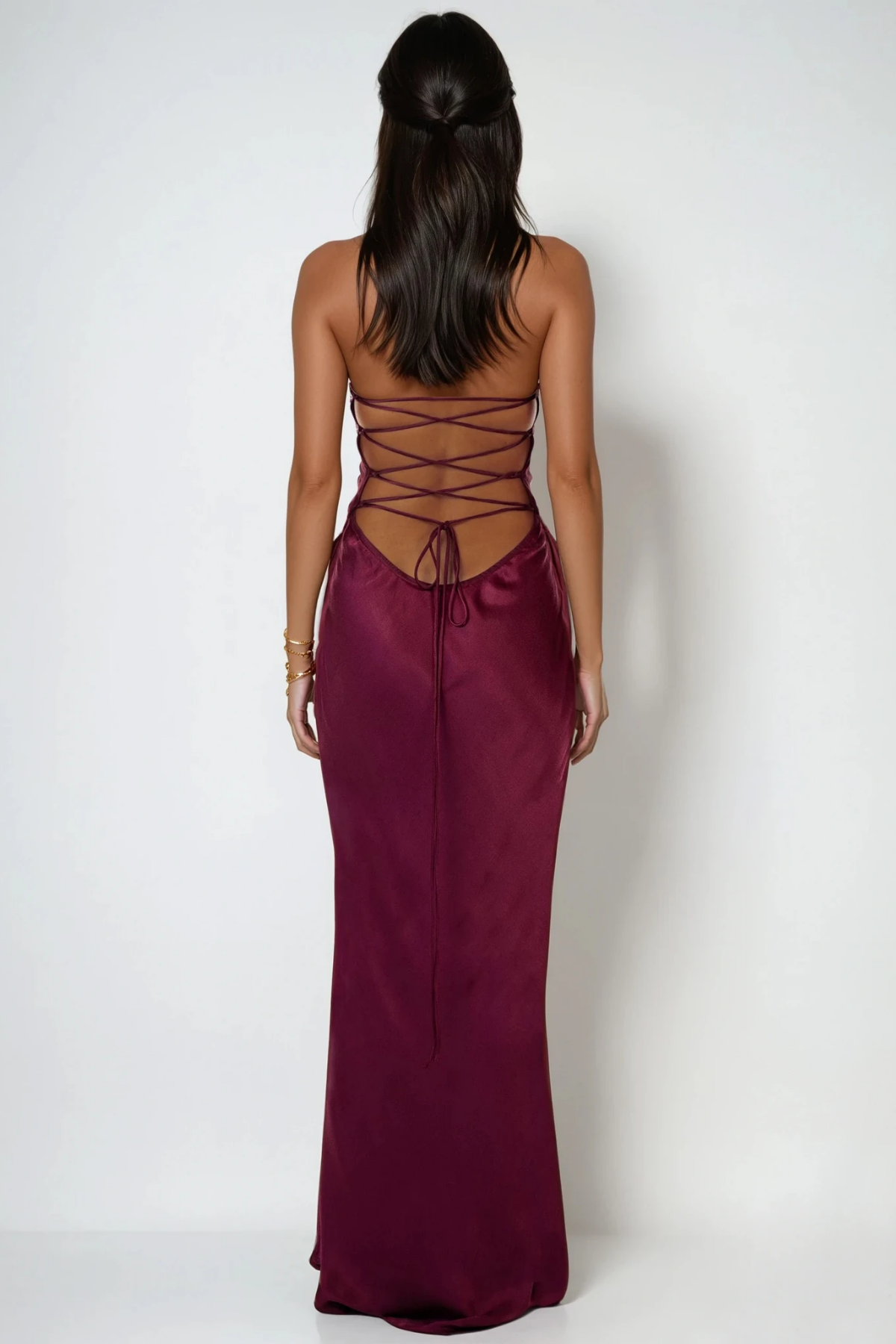 Halter Spaghetti Strap Sequin Embellished Bust Satin Column Maxi Gown 4