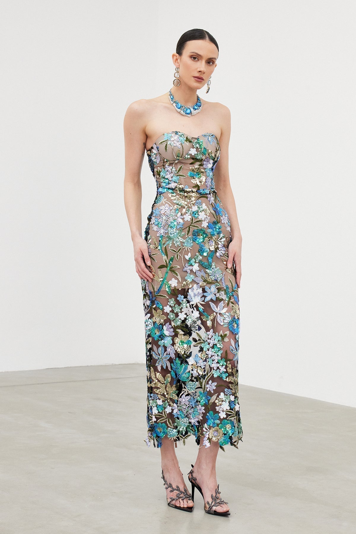 Mesh Sequin Column Maxi Gown 2