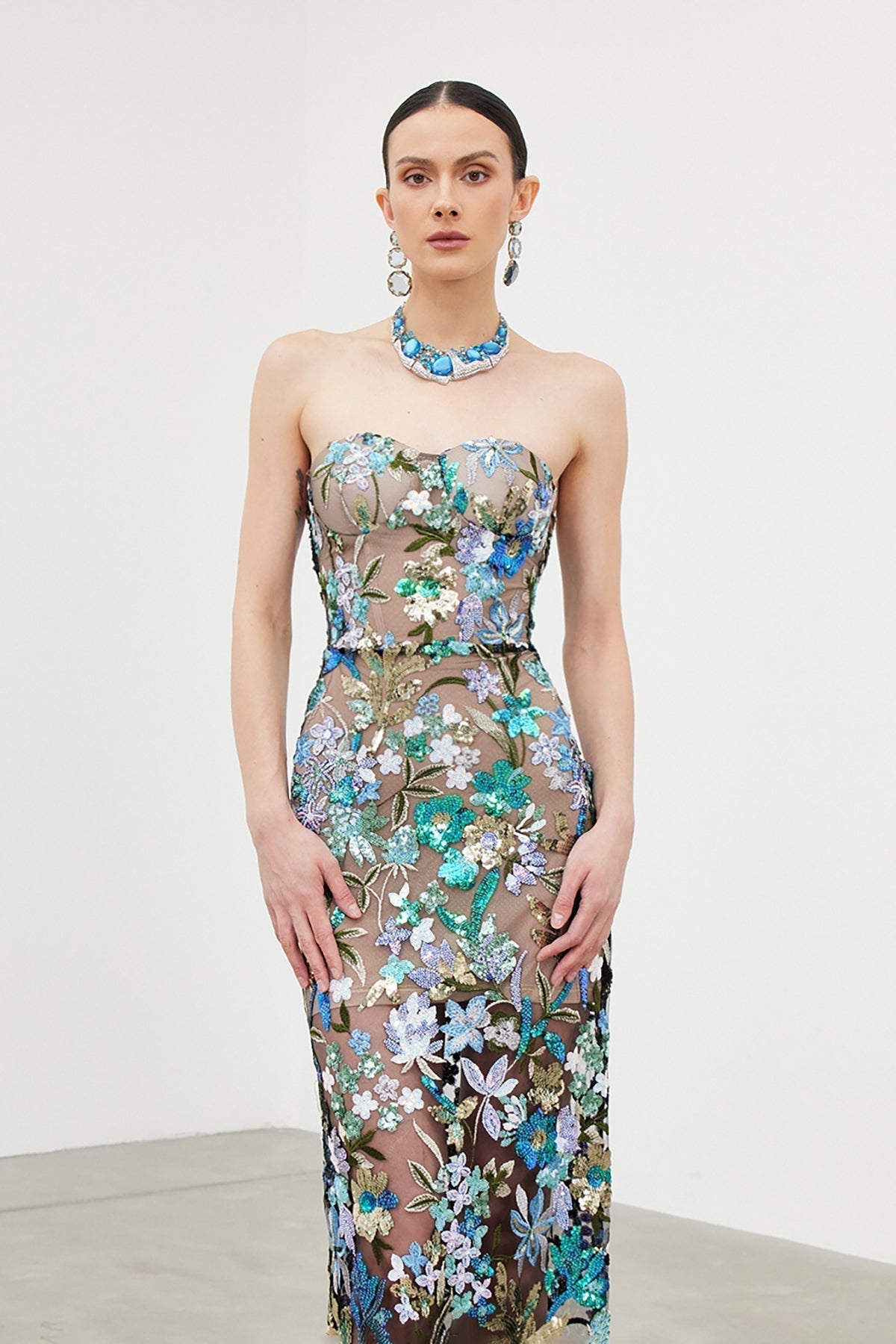 Mesh Sequin Column Maxi Gown 6