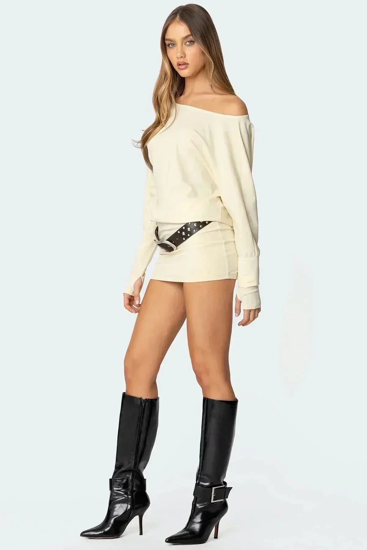 Off Shoulder Long Sleeve Blouson Mini Dress 2