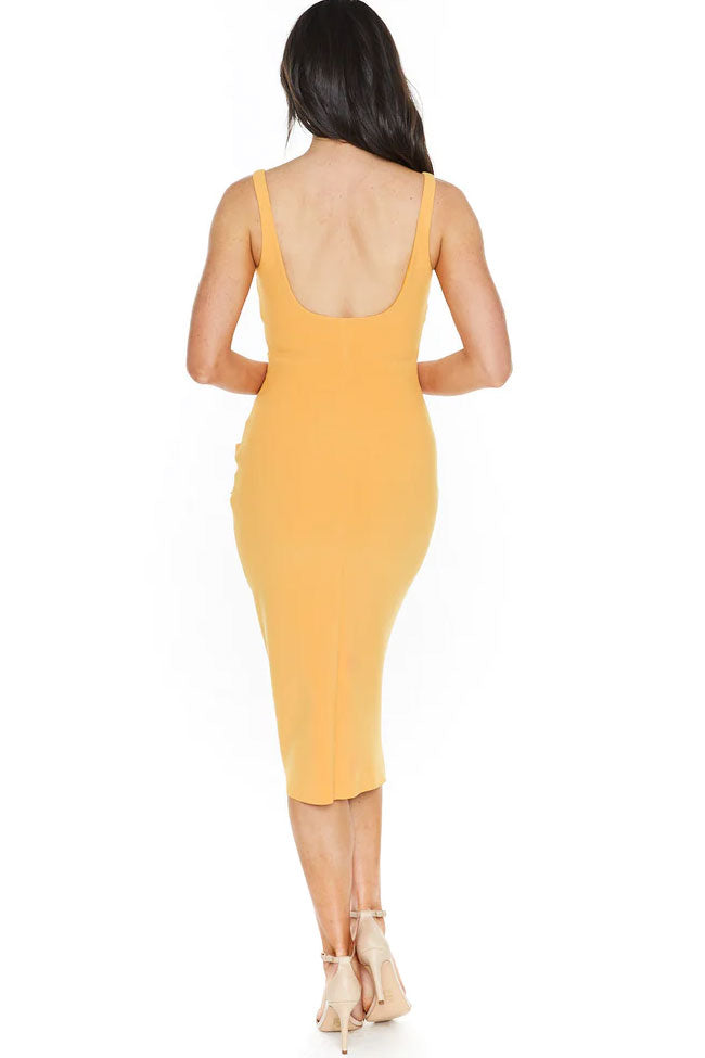 Square Neck Ruched Trim Sleeveless Bodycon Midi Dress 3