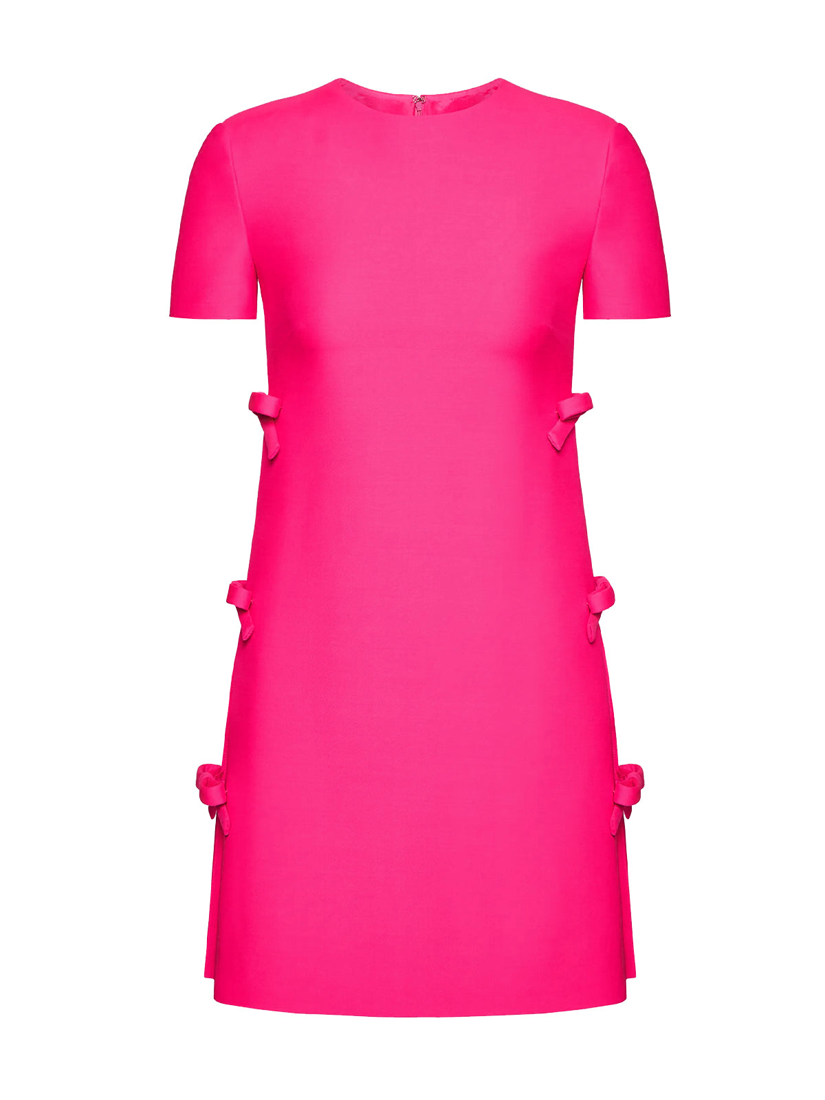 Crew Neck Short Sleeve Satin Side Bow Detail Shift Mini Dress 4