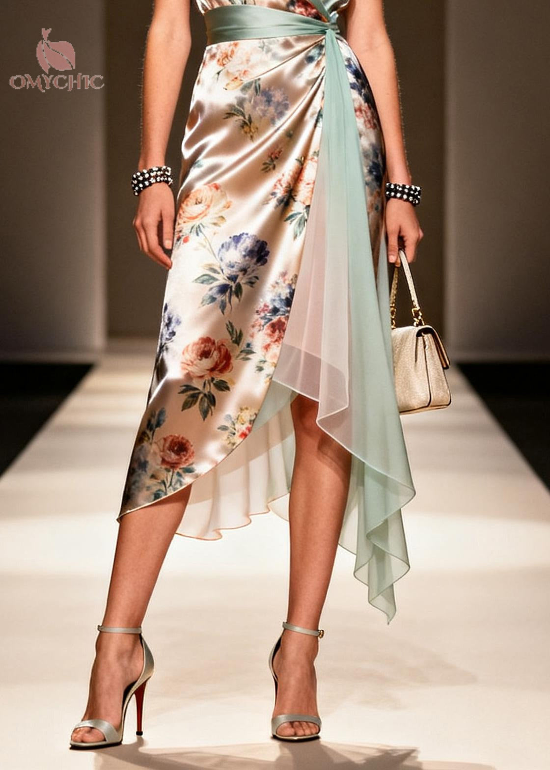 Surplice V-Neck Cap Sleeve Floral Wrap Handkerchief Hem Midi Dress 4