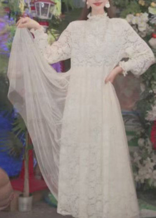 Floral Lace Mock Neck Long Sleeve Tiered Tulle Maxi Dress 2