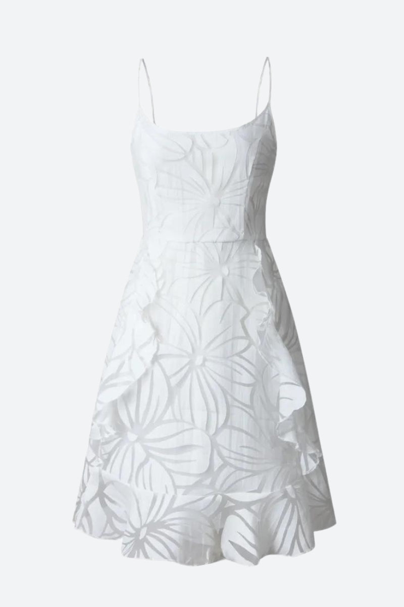 Floral Jacquard Spaghetti Strap Tiered Ruffle Fit and Flare Mini Dress 3