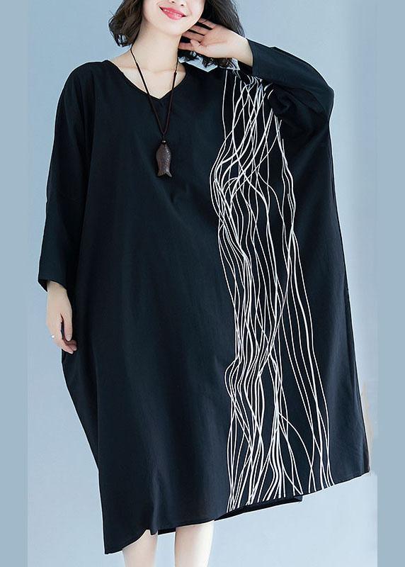 Drop Shoulder Abstract Wavy Line Print Oversized Midi Dress