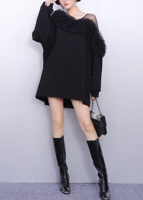 Mesh Shoulder Tulle Ruffle Off Shoulder Sweatshirt Mini Dress 4