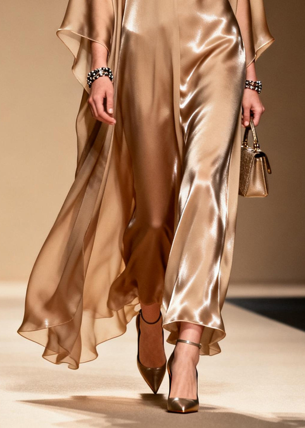 Deep V-Neck Front Bow Kaftan Sleeve Satin Floor Length Gown 4