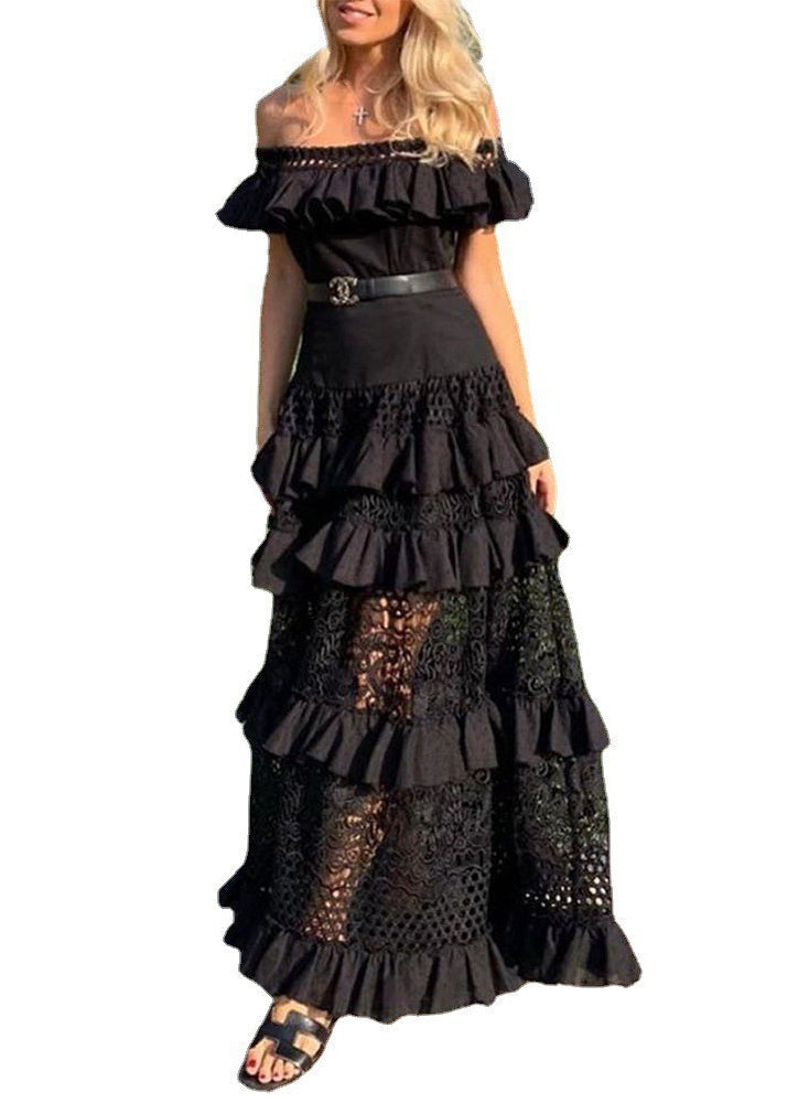 Off Shoulder Ruffled Lace Tiered Eyelet Maxi Dress 5