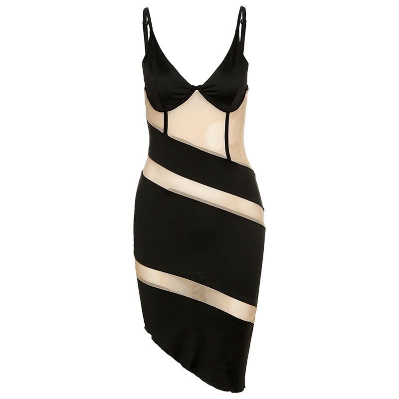Spaghetti Strap Underwire Panel Cutout Wrap Asymmetric Bandage Mini Dress 10