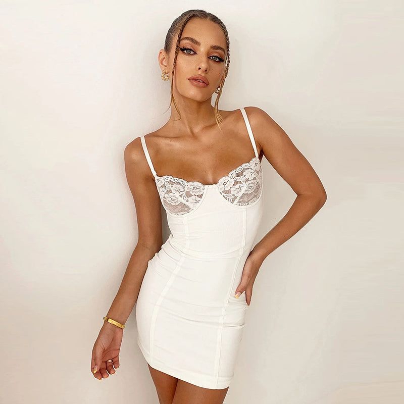 Lace Cup Sweetheart Spaghetti Strap Corset Seam Bodycon Mini Dress 2