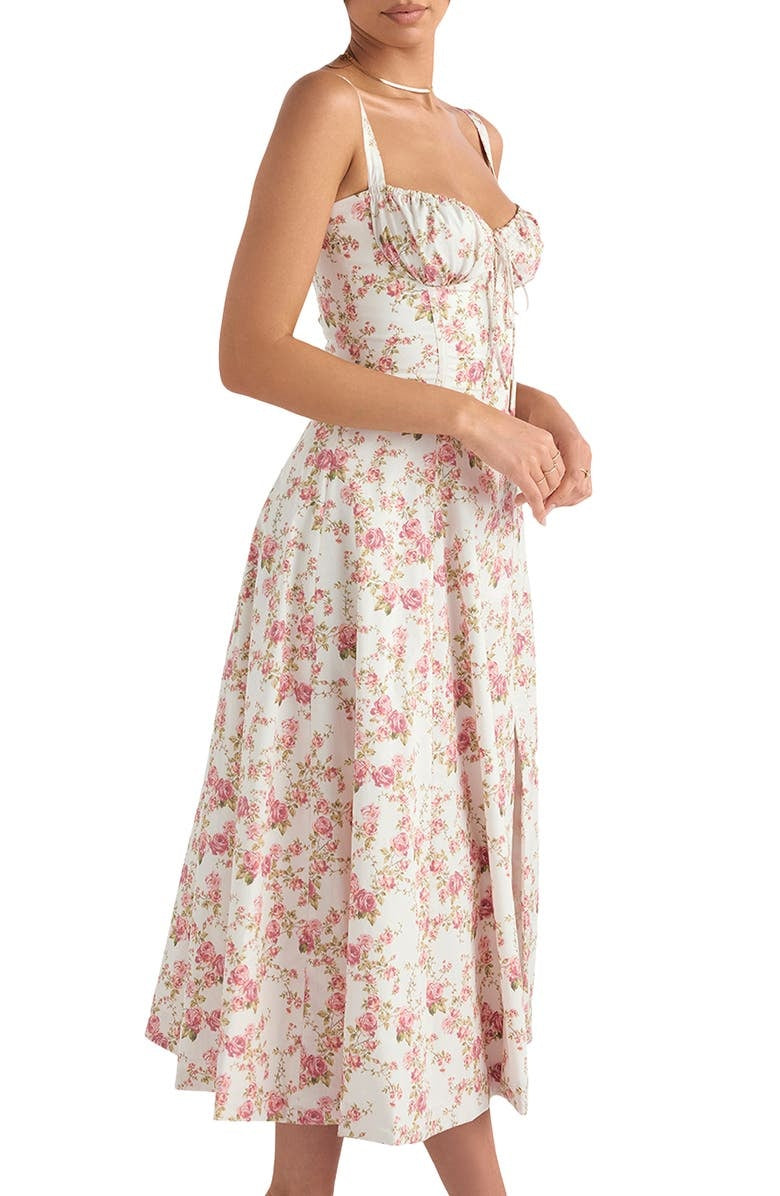 Floral Lace Up Back Spaghetti Strap Corset Fit and Flare Midi Dress 6