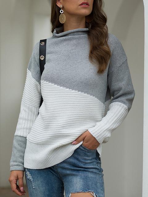 Half High Collar Color Block Pullover Sweater