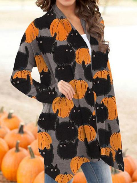 Halloween Pumpkin Pattern Print Cardigan