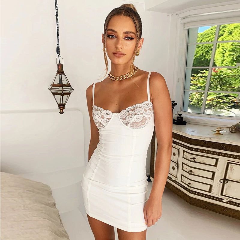 Lace Cup Sweetheart Spaghetti Strap Corset Seam Bodycon Mini Dress 3