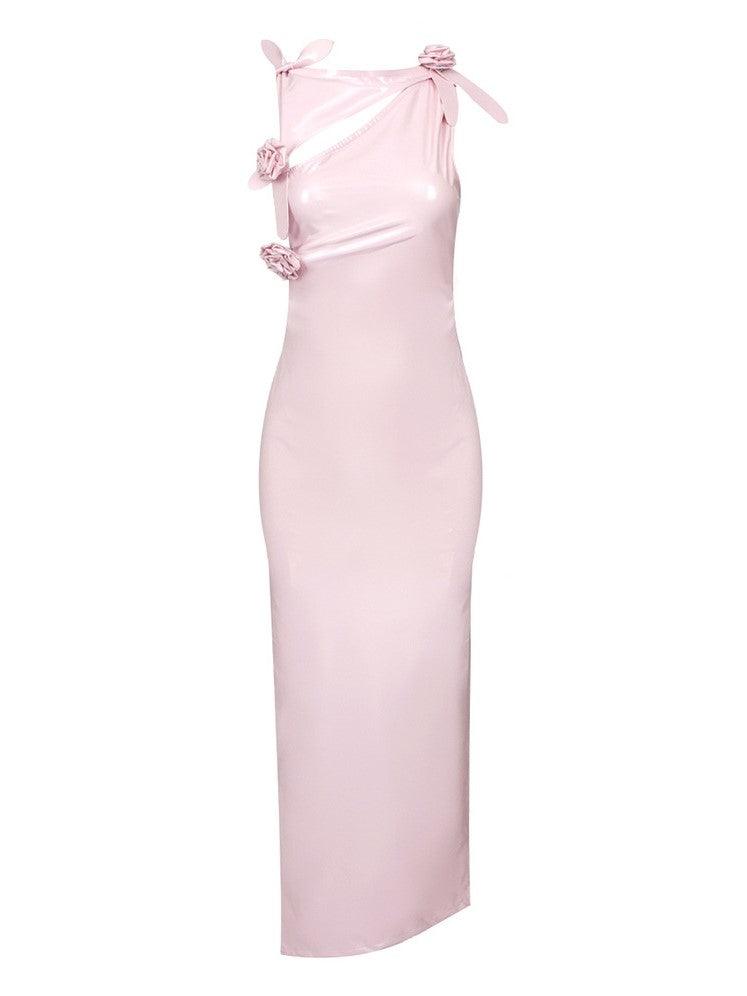 Mock Neck Long Sleeve Waist Cutout High Slit Fitted Maxi Dress 6