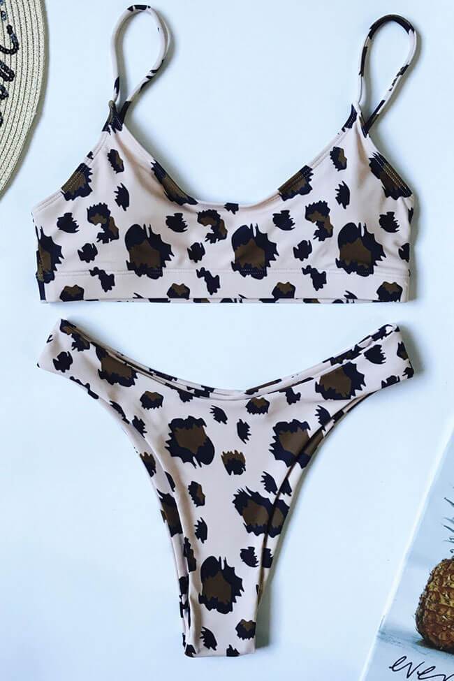 High Leg Leopard Bralette Thong Bikini - Two Piece Swimsuit