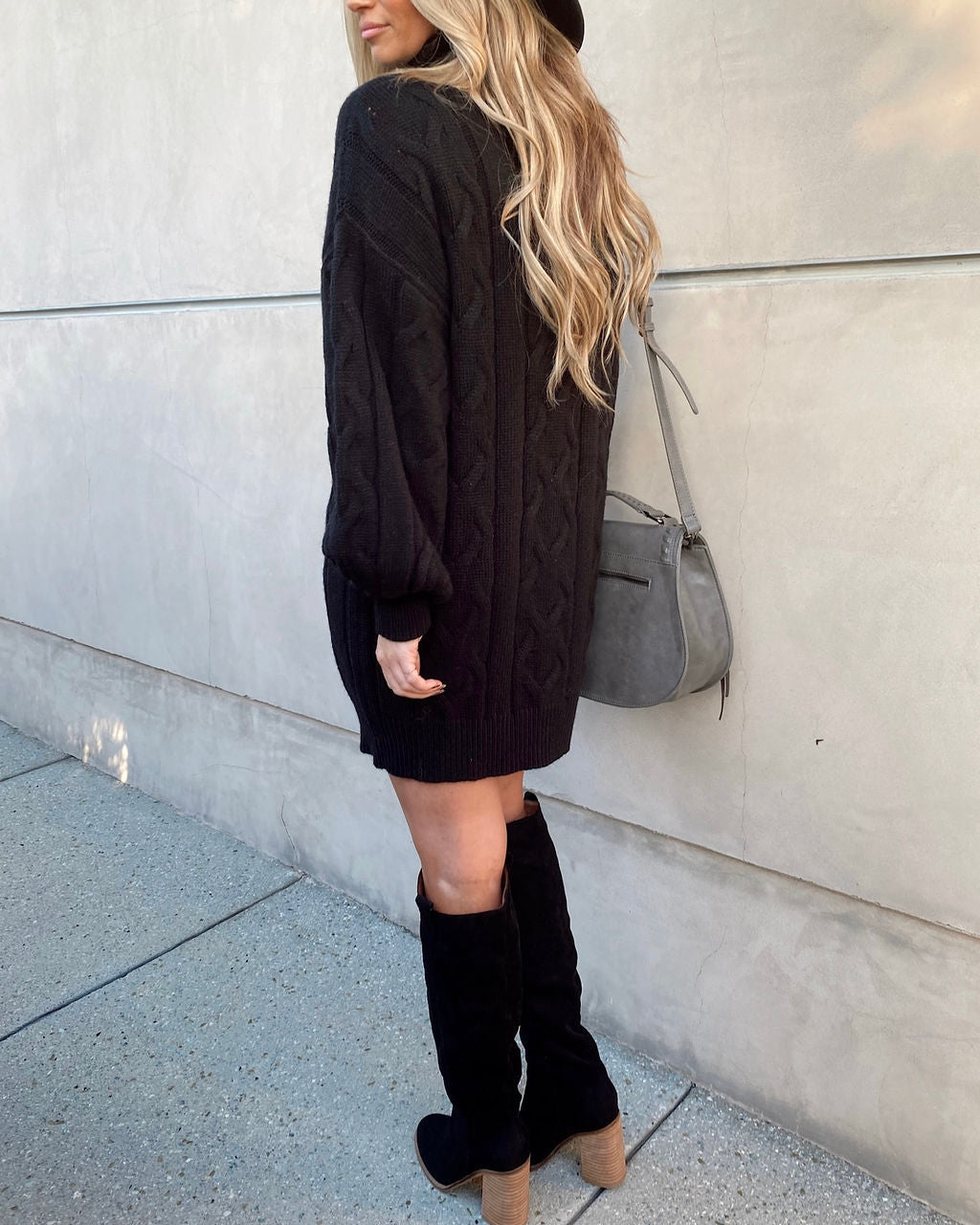Cable Knit Turtleneck Balloon Sleeve Sweater Mini Dress 2