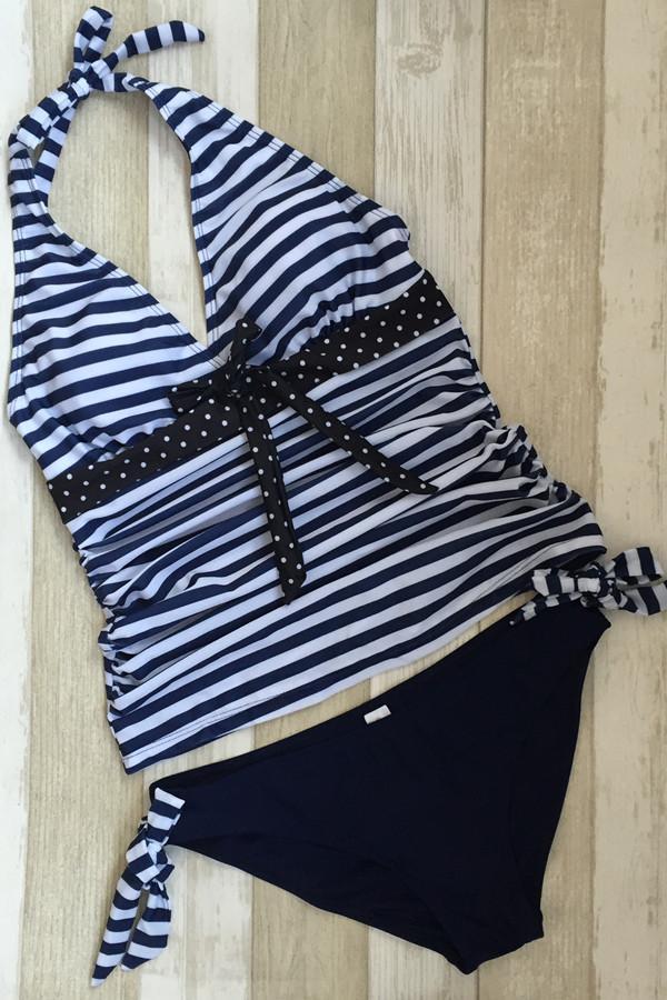 Halter Stripe Print Maternity Swimwear