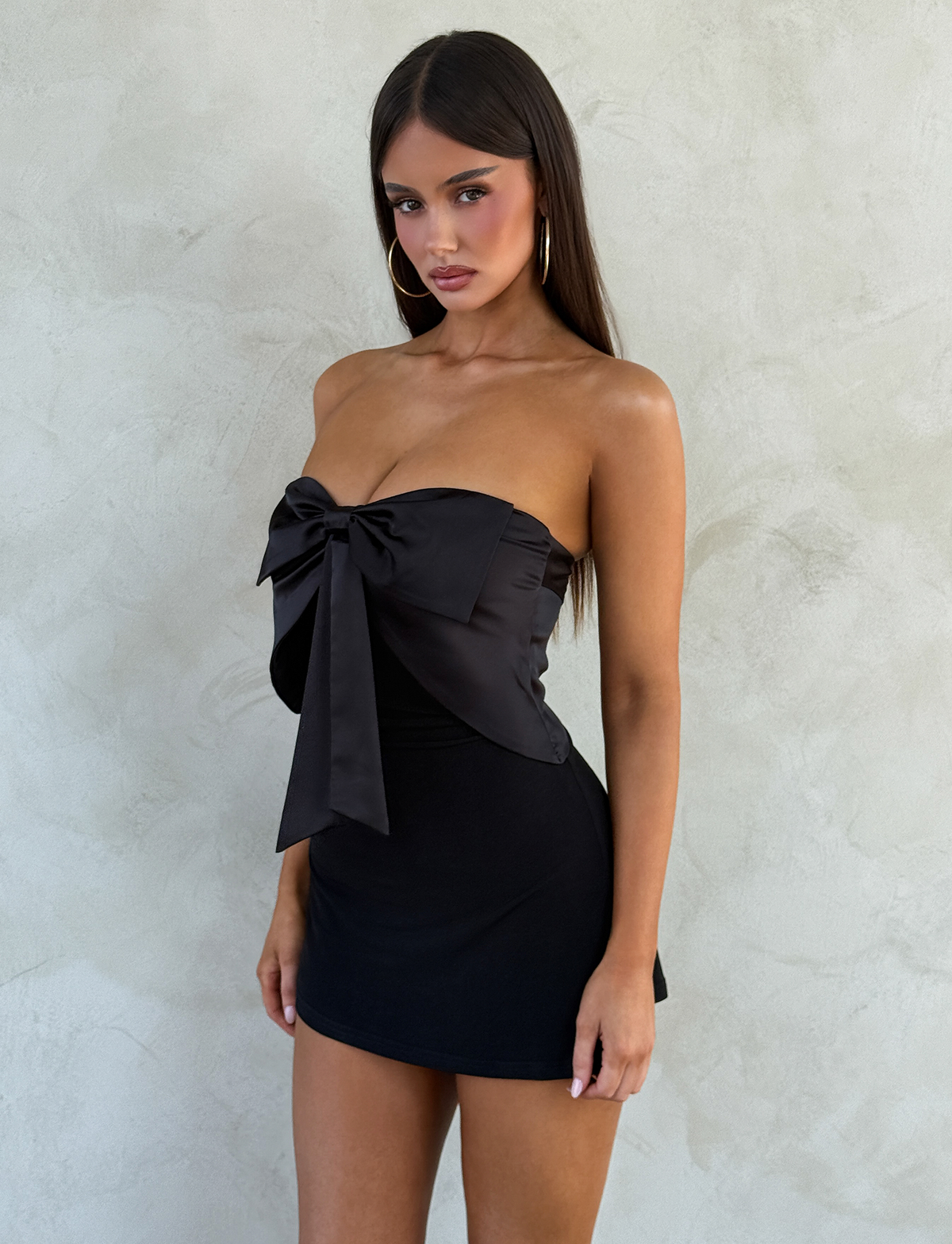 Strapless Satin Bow Front Bodycon Tube Mini Dress