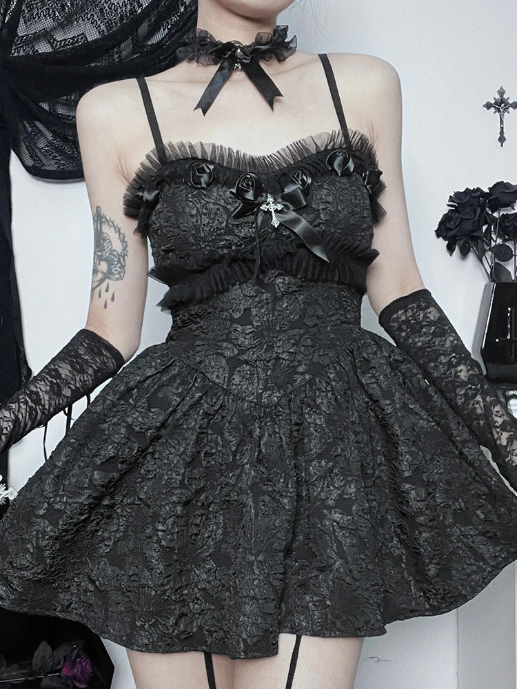 Sweetheart Jacquard Floral Lace Trim Corset Bodice Flared Mini Dress 6