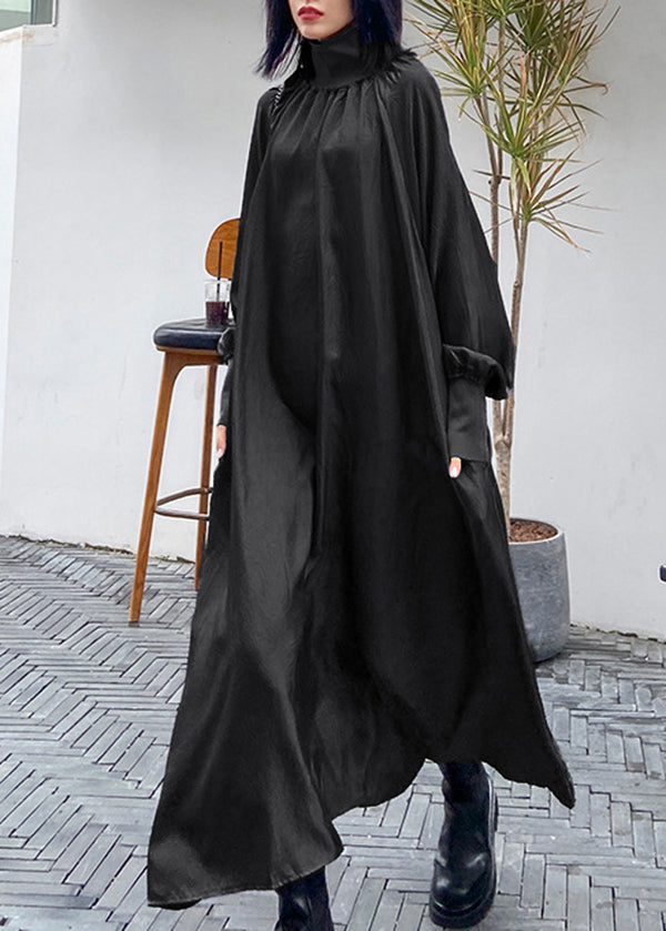 Mock Neck Balloon Sleeve Smocked Cuff Radiate Pleat Oversized Maxi Dress 4