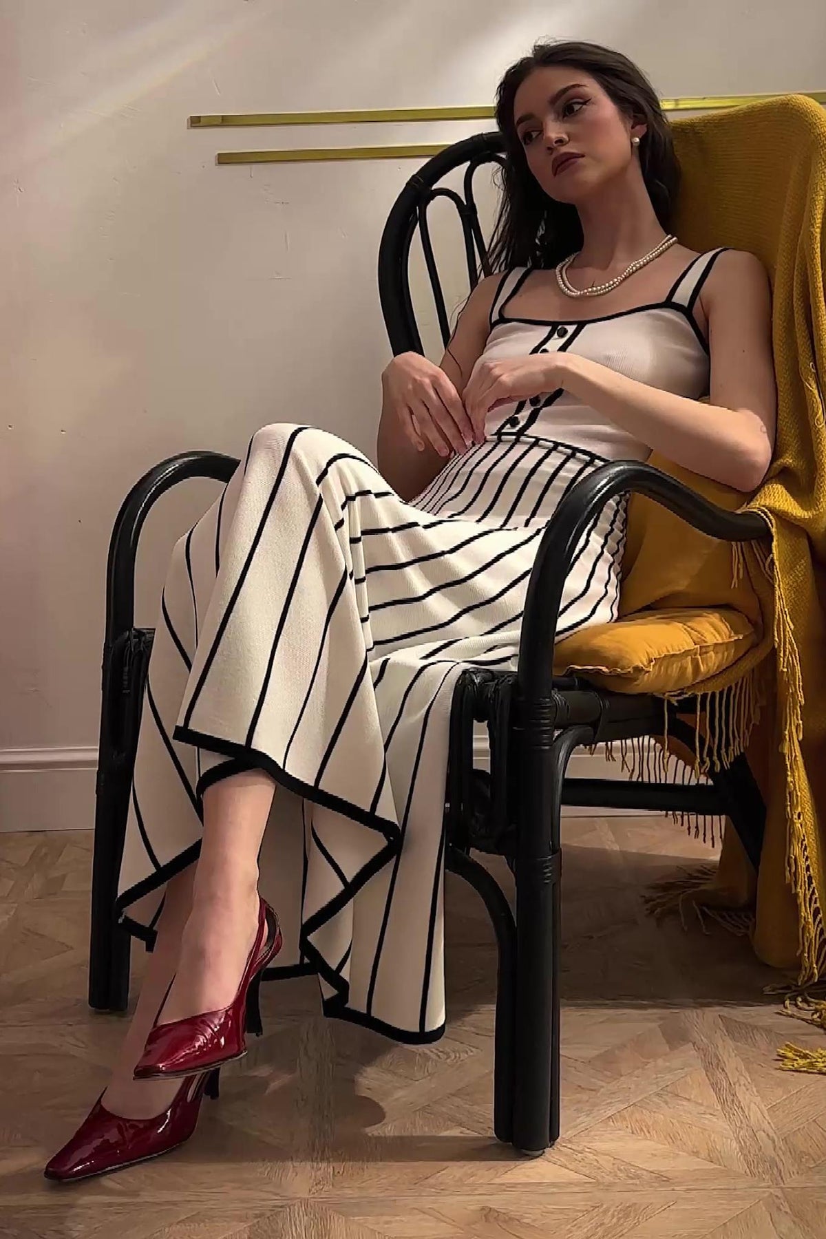 Square Neck Sleeveless Rib Knit Contrast Piping Tiered Midi Dress 4