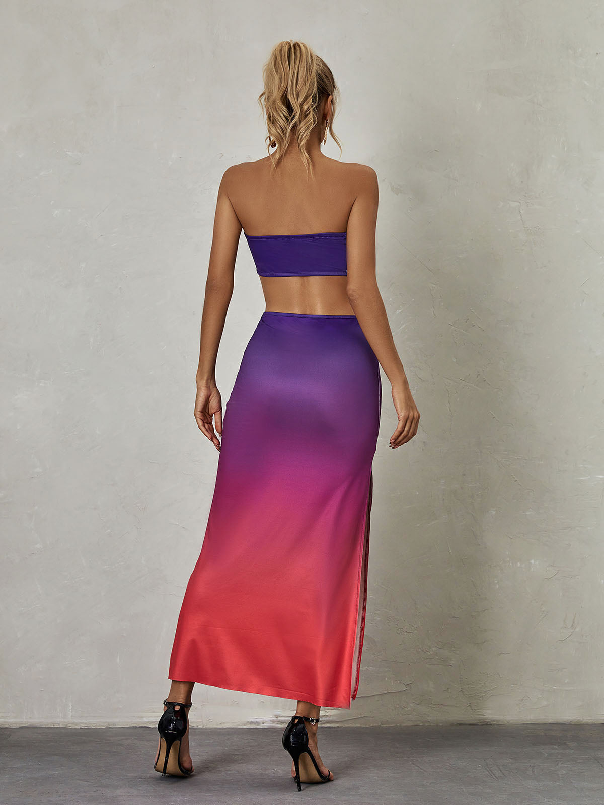 Strapless Waist Cutout Ombre Bodycon Maxi Dress 5