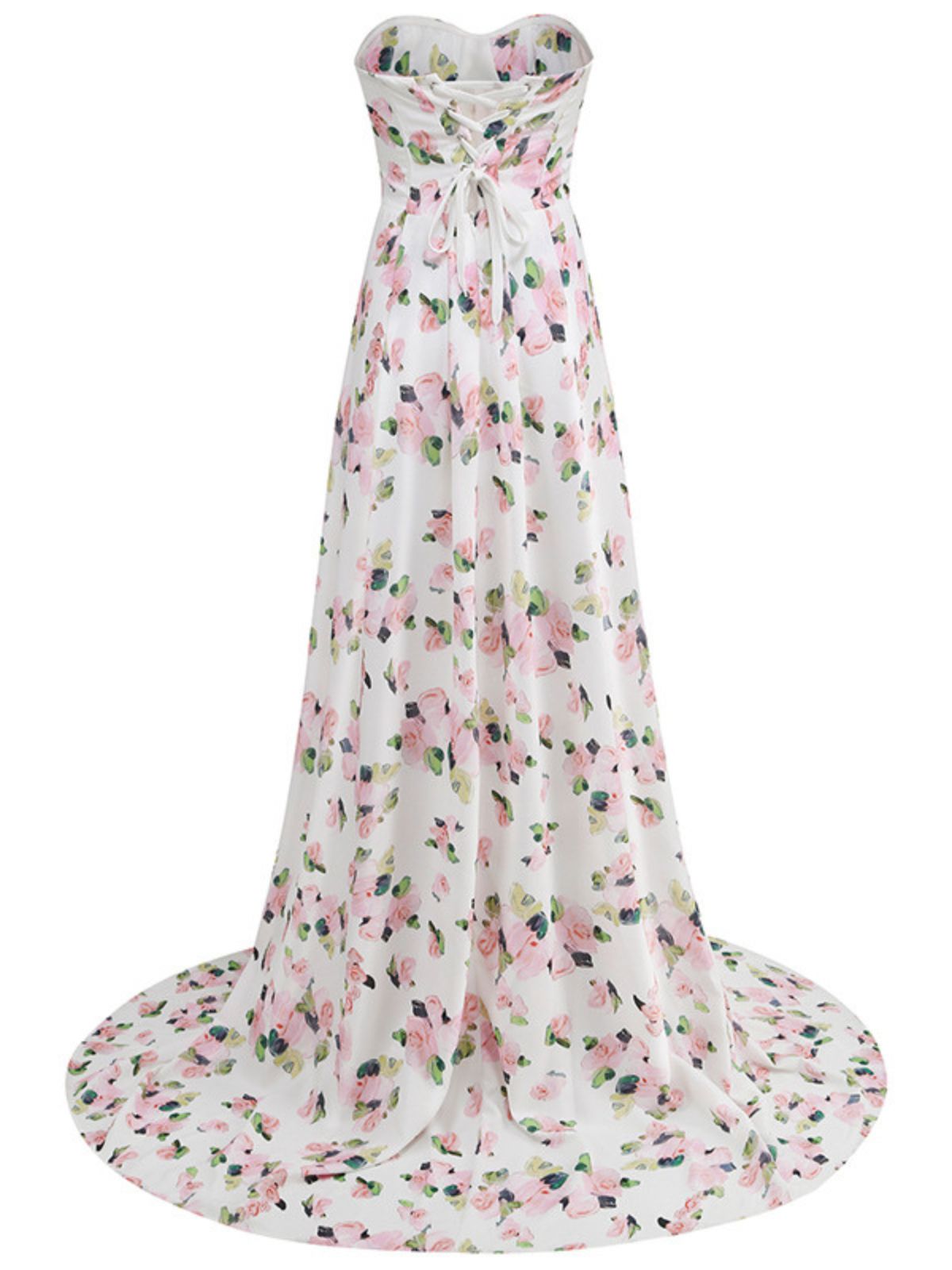 Strapless Corset Sweetheart Floral Print High Slit Maxi Dress 7