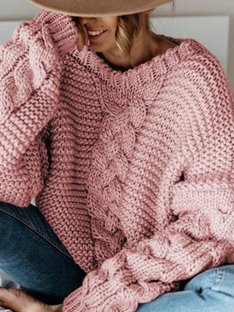 Knitted Twist Sweater Solid Color Top