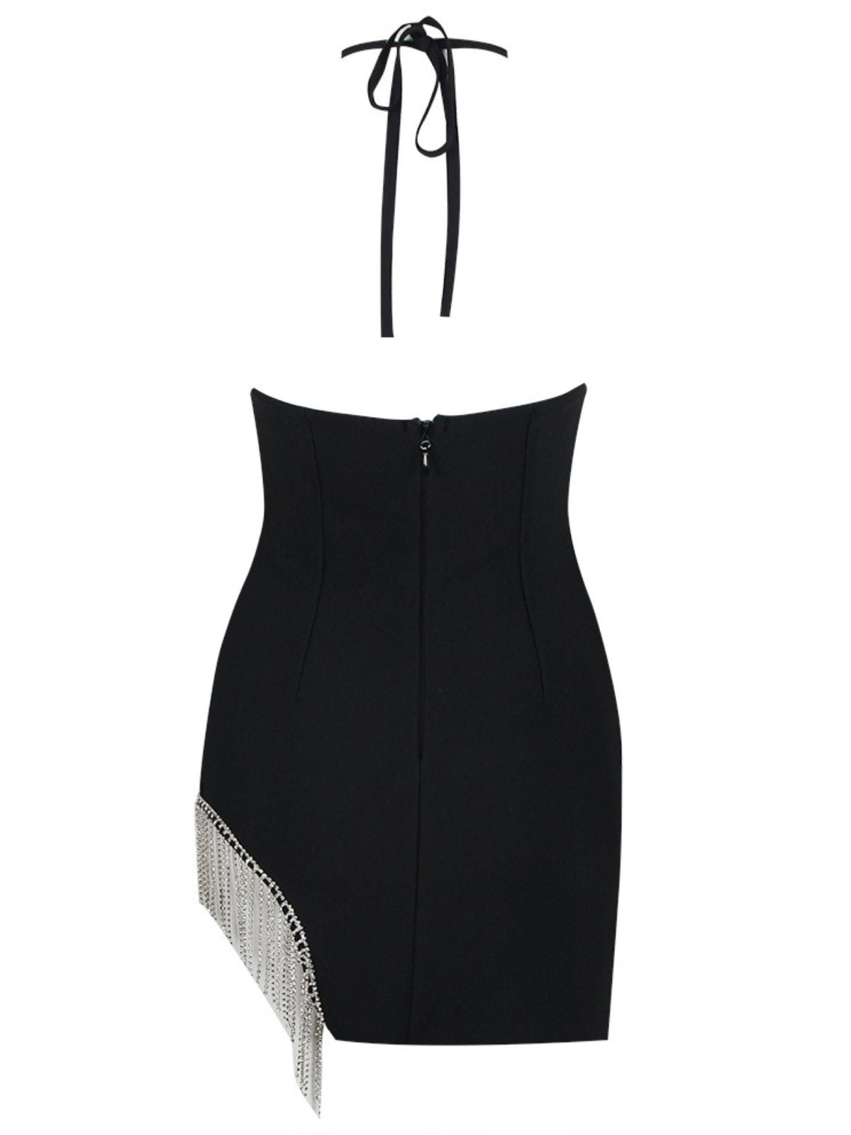 Halter Keyhole Crystal Lattice Rhinestone Tassel Mini Dress 7