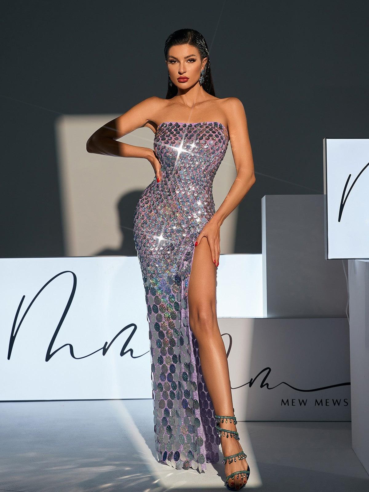 Strapless Sequin High Split Bodycon Maxi Gown 5