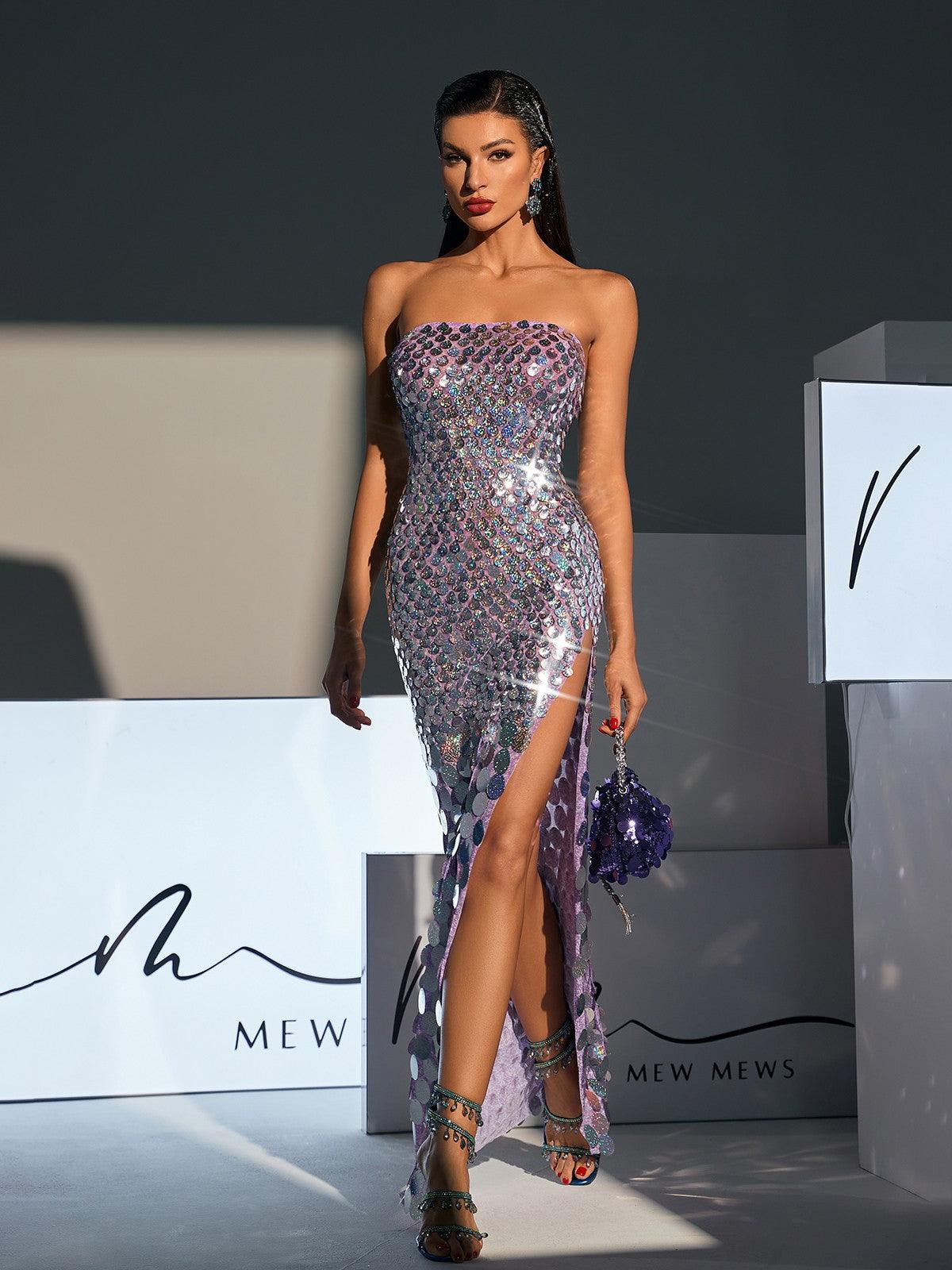 Strapless Sequin High Split Bodycon Maxi Gown 3