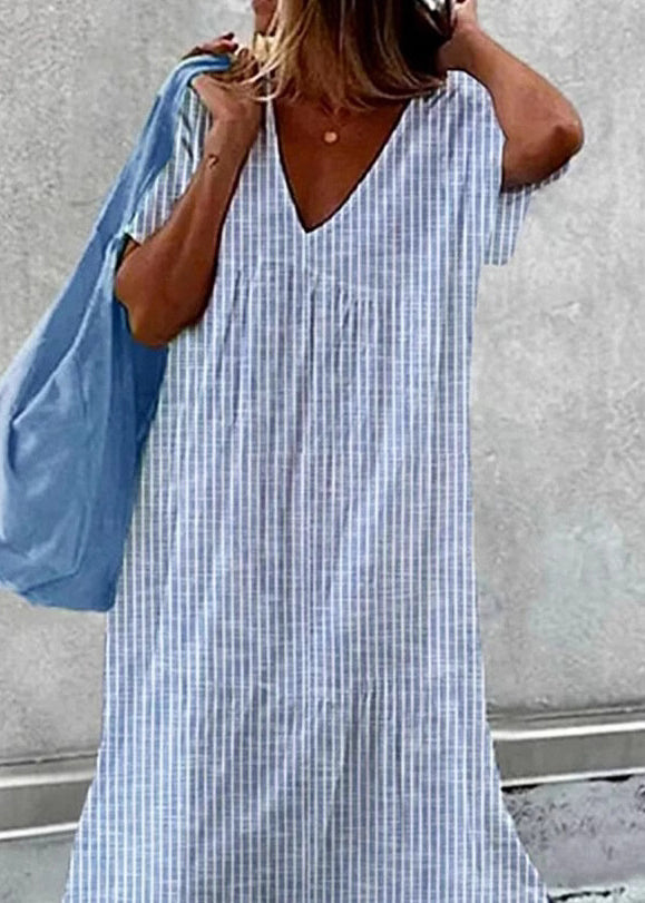 Round Neck Vertical Stripe Scarf Tie Lace Cuff Maxi Dress 2