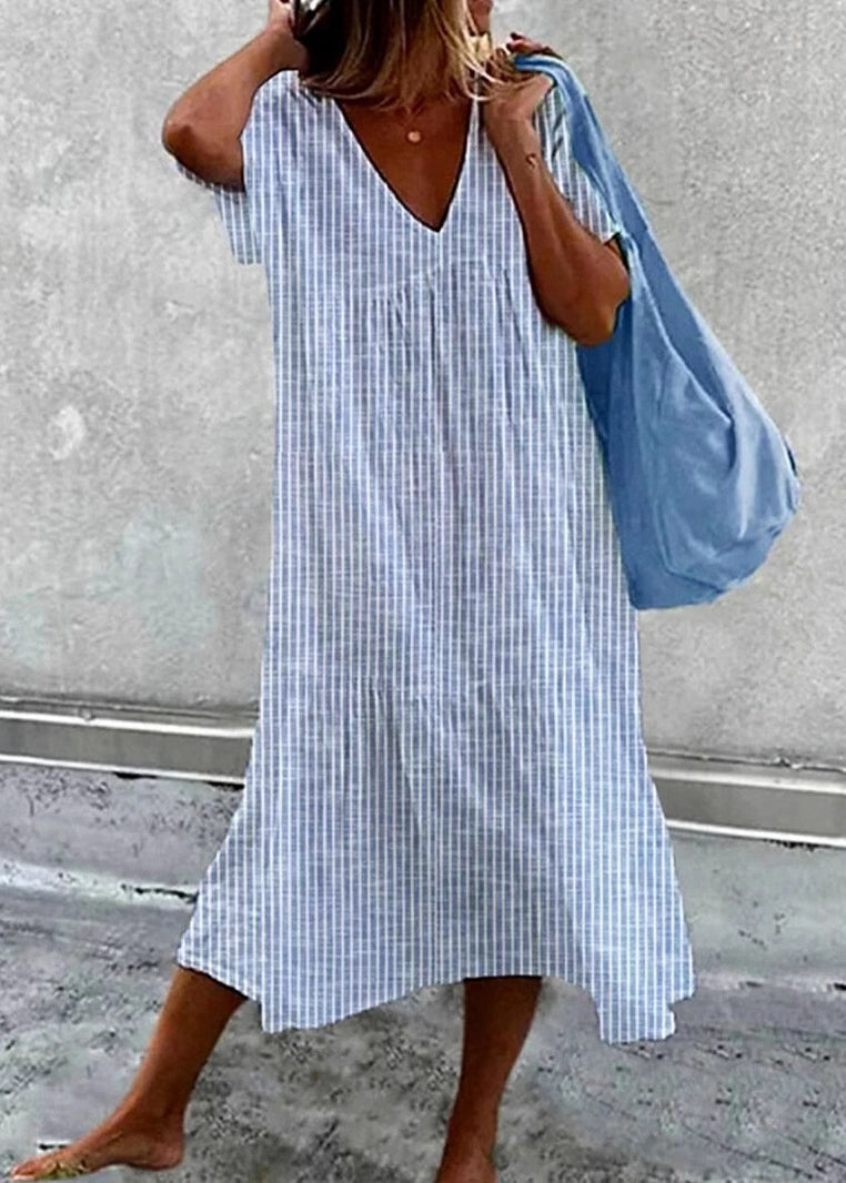 Round Neck Vertical Stripe Scarf Tie Lace Cuff Maxi Dress 3
