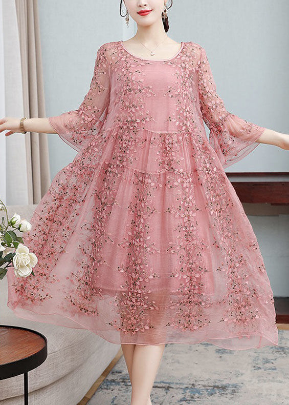 Scoop Neck Tiered Ruffle Cuff Floral Embroidered Sequin Mesh Maxi Dress 2