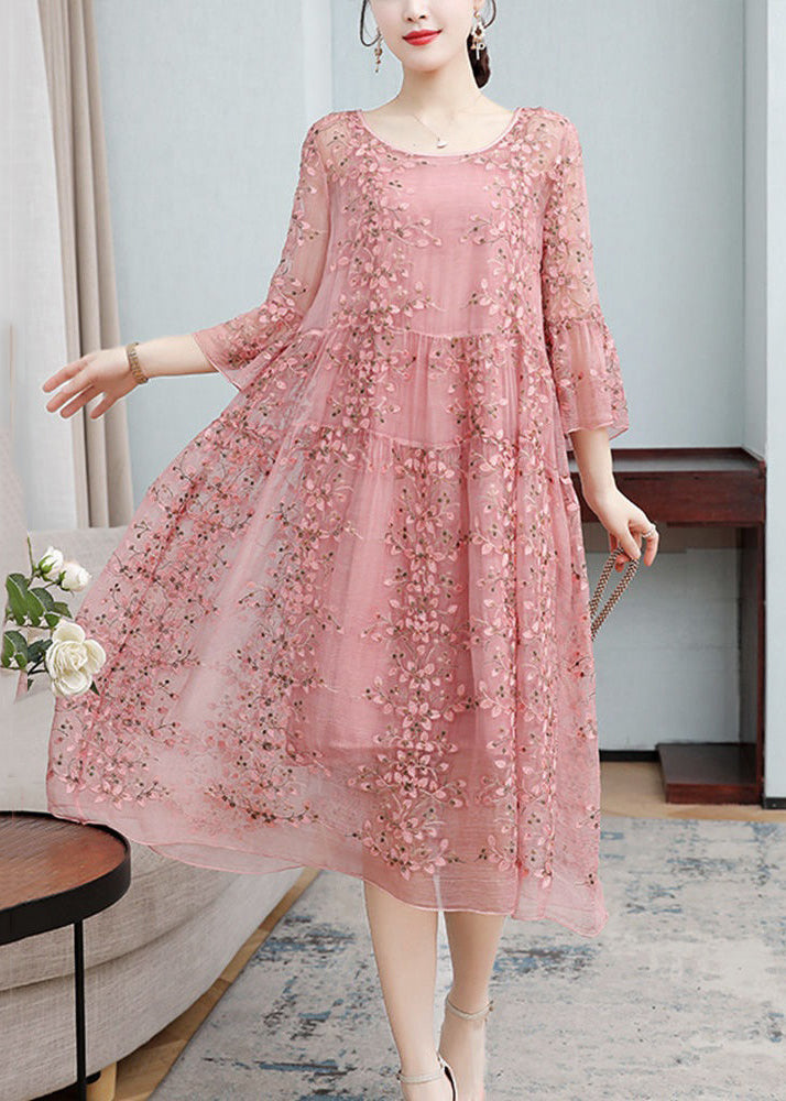 Scoop Neck Tiered Ruffle Cuff Floral Embroidered Sequin Mesh Maxi Dress 4