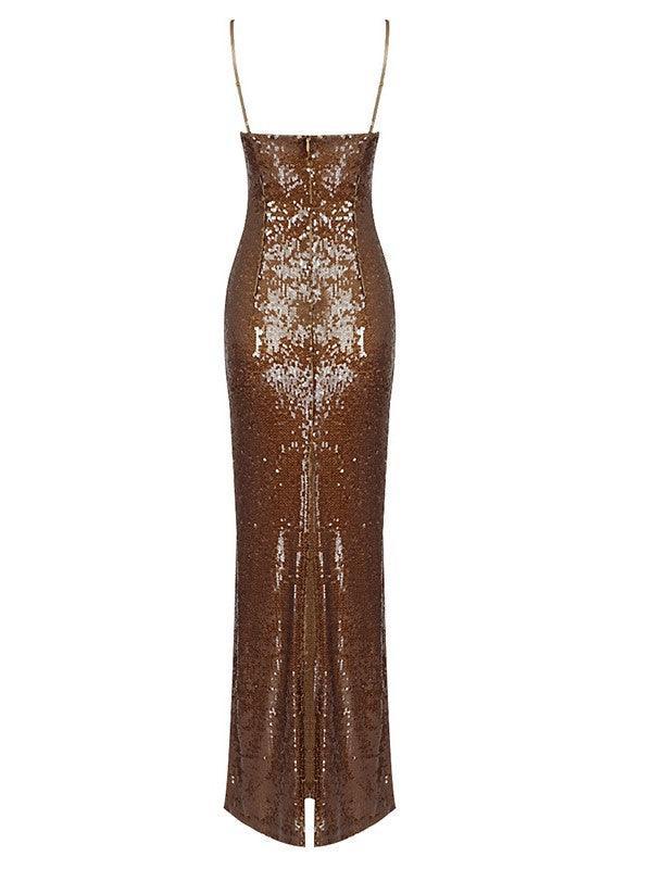 Spaghetti Strap Sweetheart 3D Rosette Sequin Column Maxi Dress 8